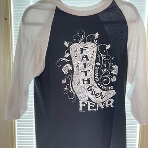 Black and White Long Sleeve Raglan Tee with Graphic Design